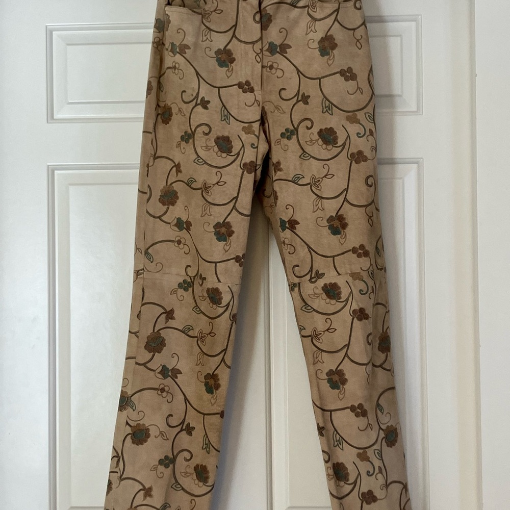 Carlisle Tan Suede Pants with Subtle Pattern